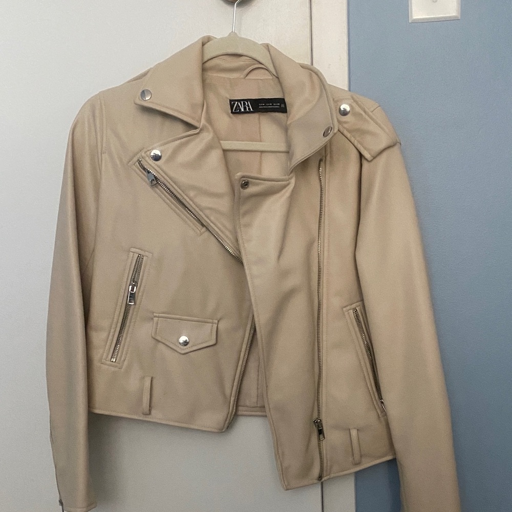 Zara Women's Beige Leather Jacket